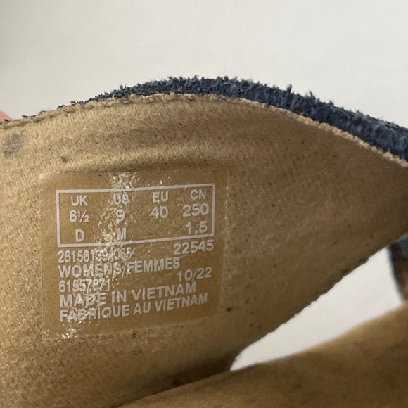 Clarks Giselle Cove Navy Blue Suede Leather Cork Wedge Sandals Women Size 9 - Picture 8 of 9